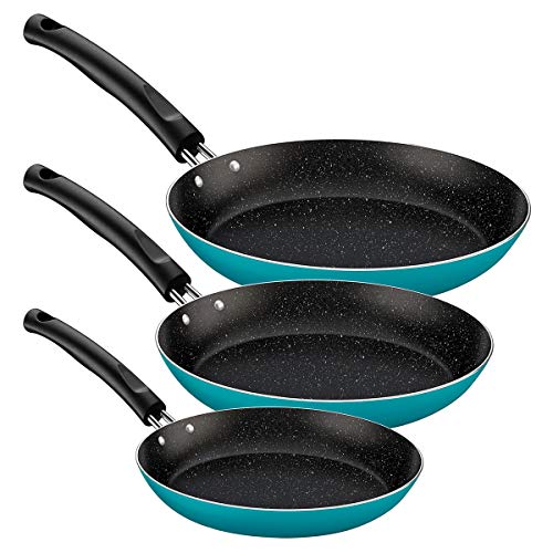 Jogo de frigideiras 3 peças sortidos aluminio com revestimento antiaderente e s ilicone turquesa 278