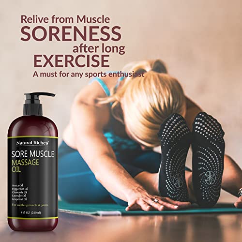 Natural Riches Arnica Sore Muscle Massage Oil - Natural Therapy Peppermint Lavender Chamomile Essential Oils Warm Massage - 8 Fl. Oz #TOP6