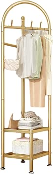 Corner Coat Rack,Entryway Clothes Rack,Freestanding Corner Hall Tree Stand Storage with 6 Hook,for Home Living Room Mudroom BedroomGold