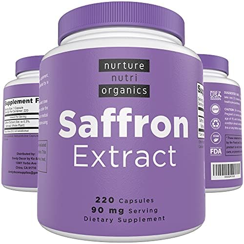 Nurture Nutri Organics Saffron Extract Capsules - 220 Capsules 90mg Serving | Saffron Supplements | Saffron Capsules | Saffron Supplement | Mood Booster | Golden Saffron Extract | Saffron Pills |