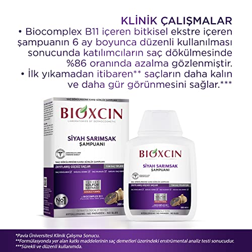 Bioxcin Schwarzer Knoblauch Shampoo 300 ml – Stärkendes Shampoo gegen Haarausfall mit 100% Schwarzem Knoblauchextrakt für Kräftiges, Gesundes Haarwachstum