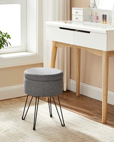 Songmics Vanity Stool Chair, Small Ottoman Stool With Storage, Vanity Chair, 12.2 Dia. X 16.9 Inches, 4 Metal Legs, For Makeup Room, For Living Room, Bedroom, Dark Gray Ulom002G01 #TOP1