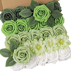 YYHUAWU Artificial Flowers Combo Box Set Forest Green Color Foam Fake Roses with Stems for DIY Wedding Bouquets Centerpieces Baby Shower Party Home Decorations