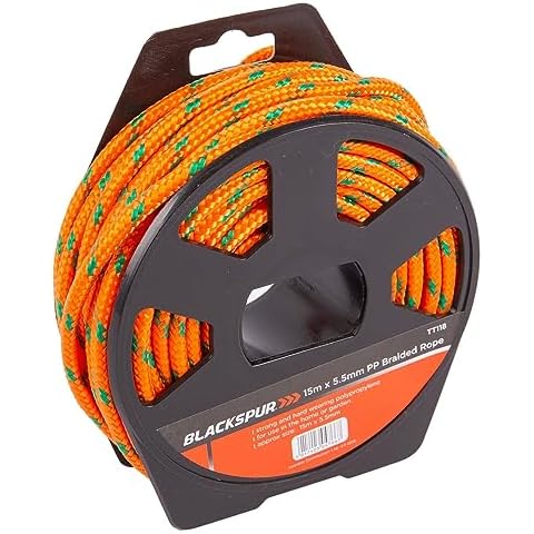 1x Orange 15m Polypropylene Braided Rope on Reel - Strong Thick Heavy-Duty Outdoor Garden Camping Tarpaulin Poly Cord - by Blackspur Cover