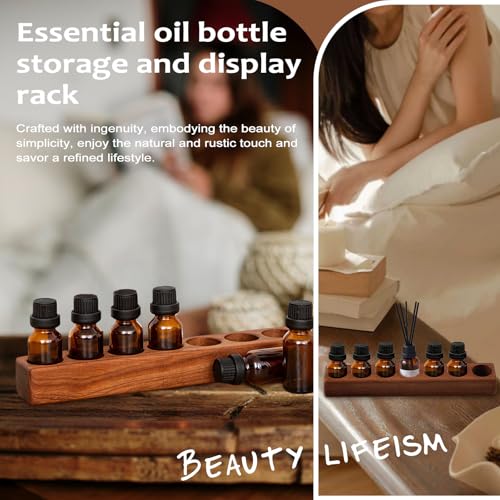 Image of VolksRose Natural Wenge Wooden Essential Oil Holder for 5-20ml Bottles - 7 Hole Compact Storage Stand for Travel, Aromatherapy Organizer and Display Rack for Bathroom, Beginners, Oil Enthusiasts