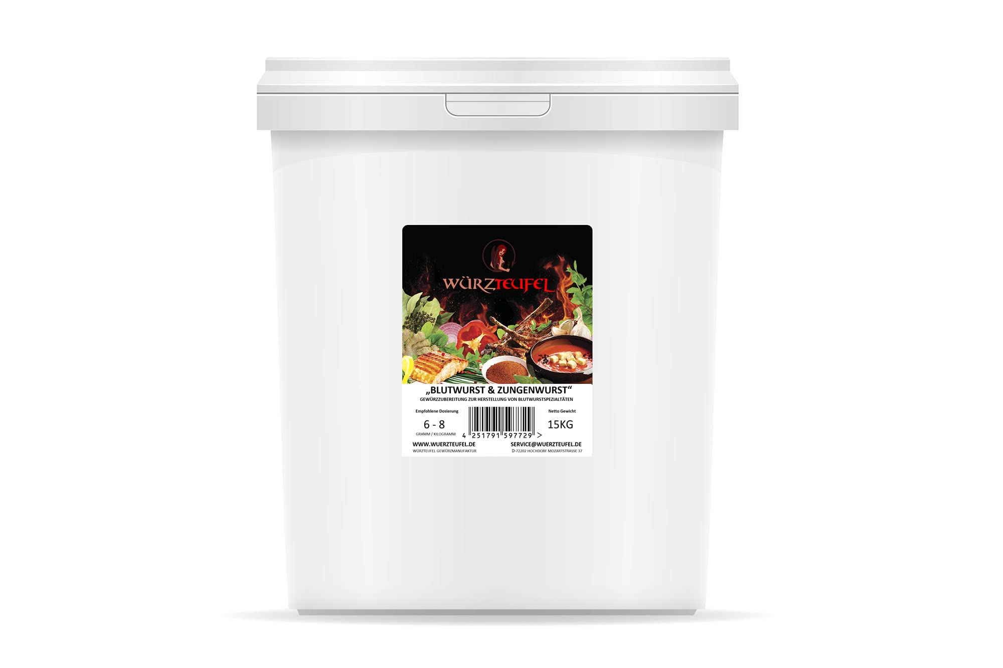 Blutwurst - Gewürz, Rotwurst - Gewürzzubereitung, Zungenwurst - Gewürz ohne Zusatzstoffe. PP - Eimer 15KG