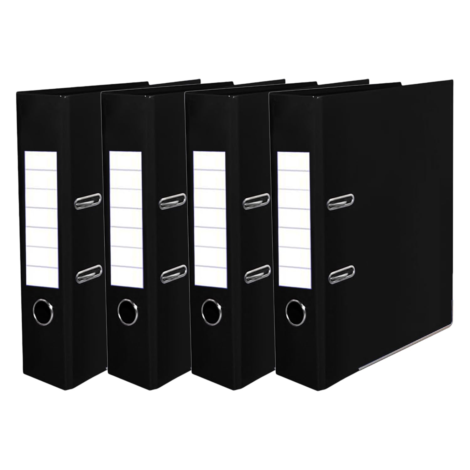 (Pack of 4) - A4 Lever Arch Files 72mm Large Spine Hold Up to 500 Sheets Metal 2-Ring and Thumb Hole File Folders Made from Cardboard Document Classification & Storage Stationery Essentials (Black)