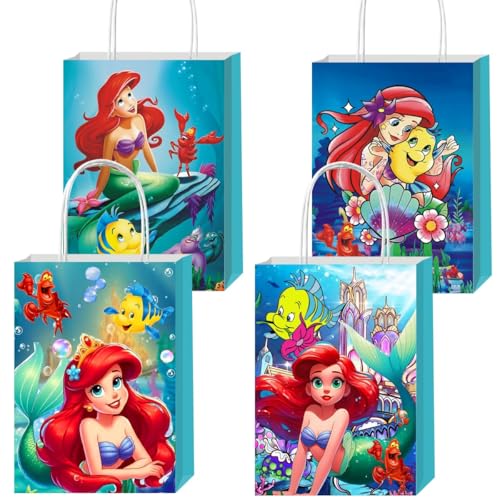 KERWHIS 12pcs Mermaid Gift Bags Goodie Bags with Handles for Mermaid Themed Birthday Party Decorations Supplies