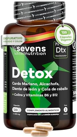 Milk Thistle with Artichoke, Dandelion, Choline and Horsetail | 120 Detox Capsules for Liver and Colon | Natural Supplement Enriched with Vitamins B6, B9 and B12 | Liver and Digestive Detox
