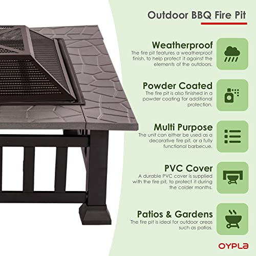 Oypla Firepit Table Brazier Outdoor Garden Patio Heater BBQ Barbecue Grill with Cover