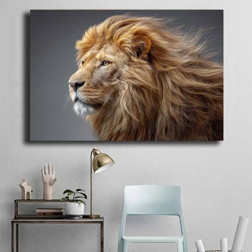 Tableau lion crinière au vent pour une déco de salon chaleureuse