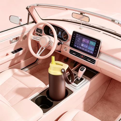 Image of Meoky 24 oz Insulated Stainless Steel Water Bottle: Flip-to-Pop Straw, Leak Proof, 24H Cold, Fits in Car Cup Holder, Carry Loop, BPA-Free, Wide Mouth Water Bottle for Adults Gym Bag, Honey