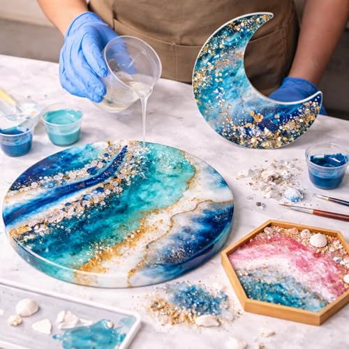 Image of Crystal Clear Epoxy Resin 450 GM (2:1 Ratio) | UV Resistant, Low Bubble Art & Craft Resin | 24-Hour Cure Resin Art, Table Tops, Coating & Casting | 300-Gm Epoxy Resin With 150-Gm Hardener (450 GMS)