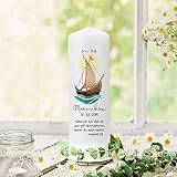 Taufkerze Kerze zur Taufe Segelboot Schiff mit Sonne Wunschname Spruch individualisierbar wk146 - ausgewählte Größe: *1. Taufkerze*