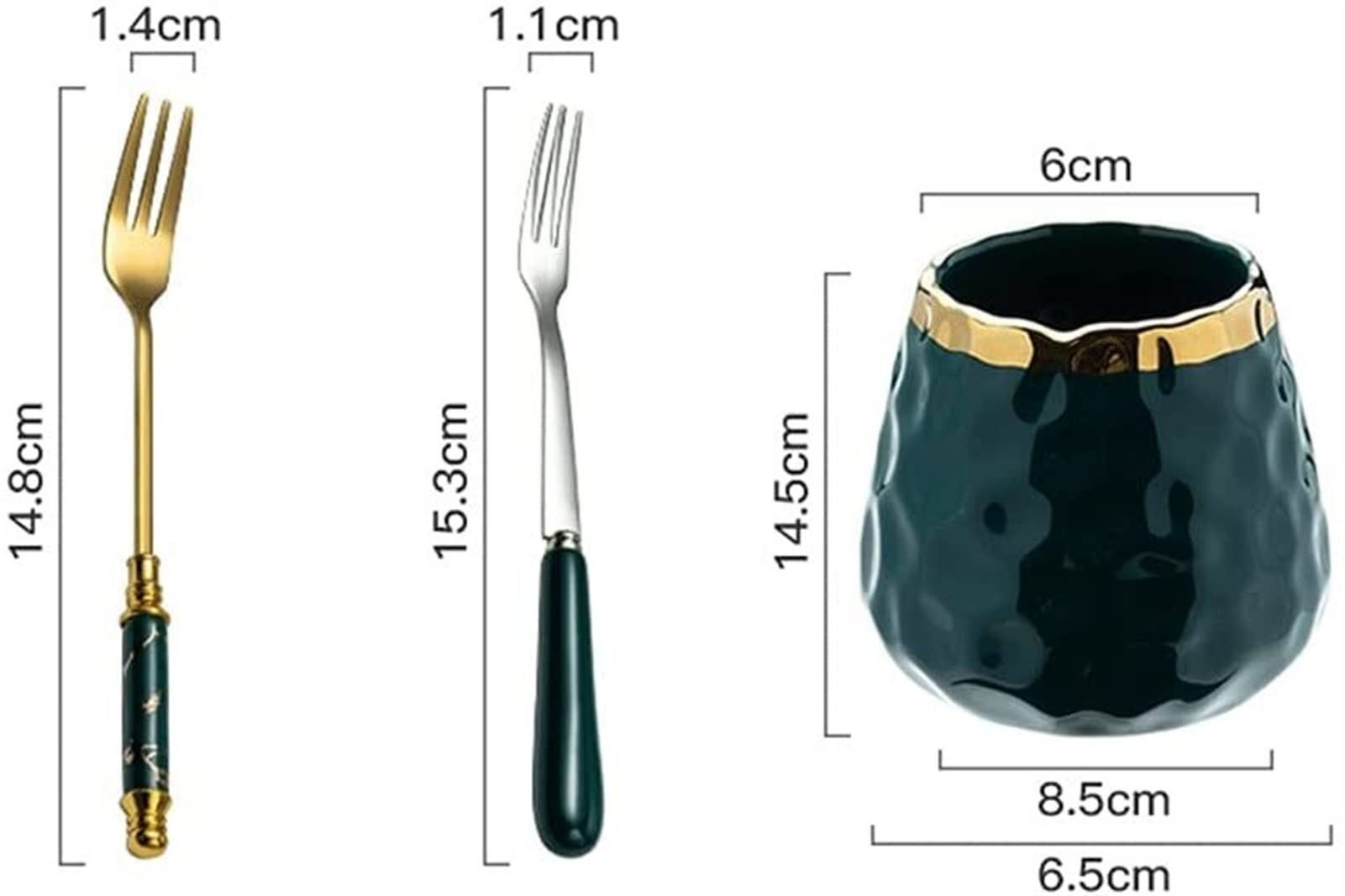Löffel Restaurants Edelstahl-Obstgabel-Besteckset, mit Keramikspeicher-Dessert-Gabel-Besteck-Set, Luxus-Salat-Gabeln-Bestecksets Esslöffel Hause(Storage tank+5 silver forks)