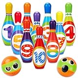 Kids Bowling Set 2-5 Toddler Indoor Bowling Game Outdoor Toy Gift for 1 2 3 4 Year Old Boys Girls Soft 10 Colorful Foam Bowling Pins 2 Bowling Ball Developmental Toddler Age 2-4 3-5 Easter Present