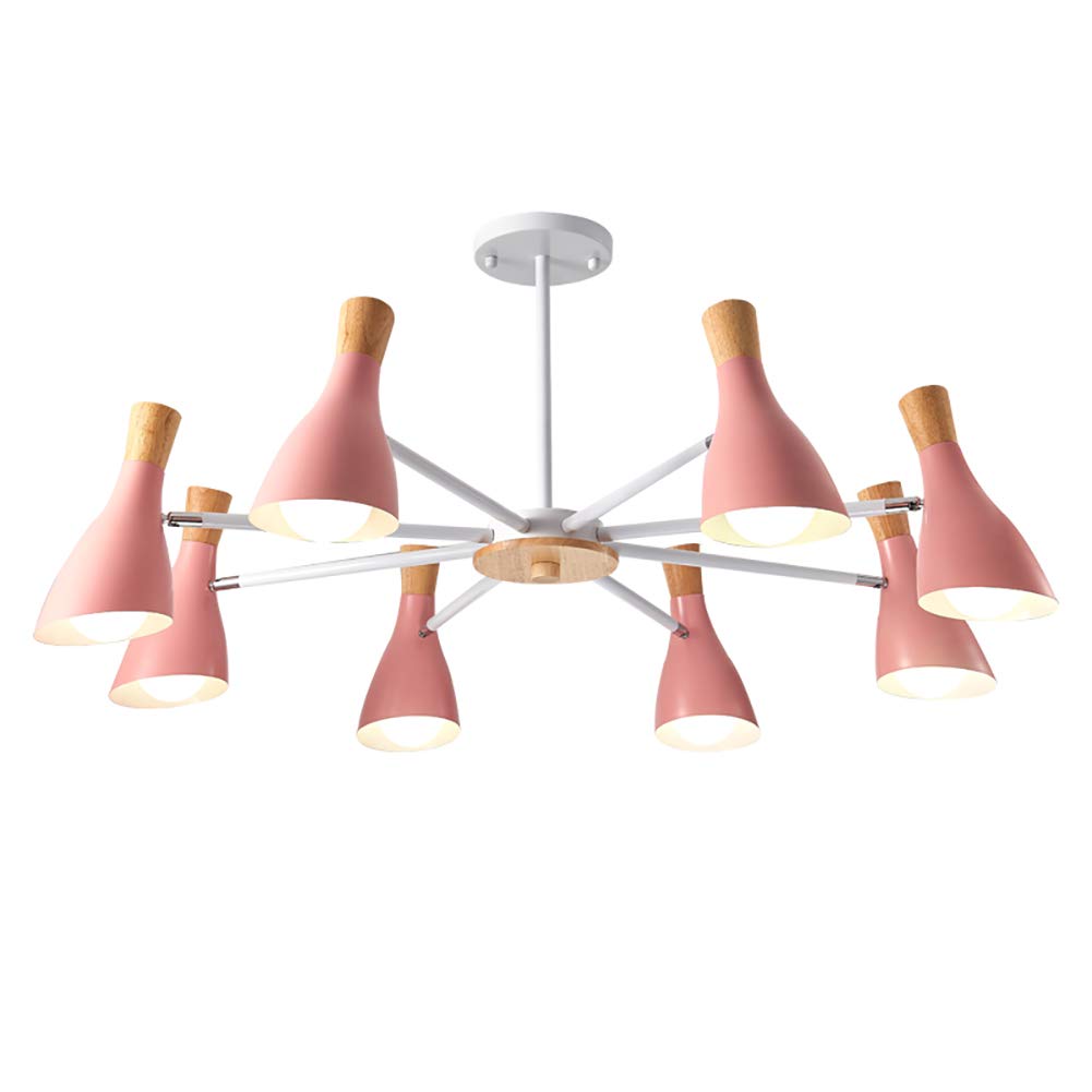 HYJAUSXB Living Room Study Bedroom Dining Room,Atmosphere Creative Wooden Decoration Chandelier,E27 Nordic Simple Log Buttons Chandelier-Pink. 8 Head