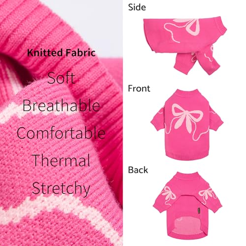 Image of Fitwarm Bowknot Valentine's Dog Sweater, Thermal Winter Clothes for Small Dogs, Charming Valentine's Outfit, Dog Pullover Jumper, Holiday Pet Apparel, Pink, Medium