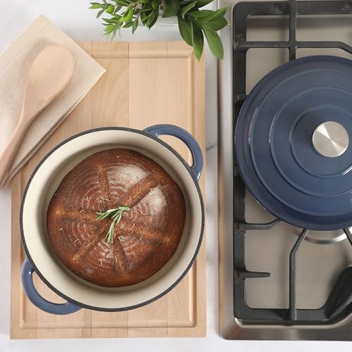 Image of Gibson Home Addlestone 5 Qt Enameled Cast Iron Dutch Oven Pot with Lid - Round, Oven Safe to 500F, Ideal for Bread Baking & Stews - Gradient Navy Blue