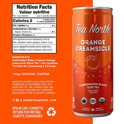 Tea North Keto Carbonated Iced Tea - No Sugar, Sweeteners, Or Calories - Natural Clean Energy Drink - Gluten-Free, Paleo & Diabetic-Friendly - Healthy, Organic & Refreshing Sparkling Beverage - 12 Oz (Pack Of 12) - Orange Creamsicle #TOP2