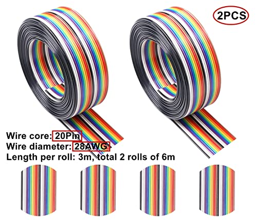 HUAZIZ 2 Piezas IDC cinta Cable, 1,27 mm de paso Cable de cinta de color arcoíris 10 pies / 3 m, 20 Pin color arco iris plana IDC alambre para conectores de 2,54 mm - imagen 3