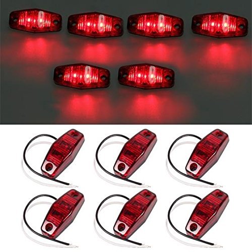 Partsam 6Pcs 2.5 Mini Oval Led Trailer Truck Side Marker and Clearance Lights 2 Diodes Red Sealed 12V Rectangle Rectangular Led Side Fender Lights Surface Mount (2-1/2 L x 1-1/16 W x 11/16 D)