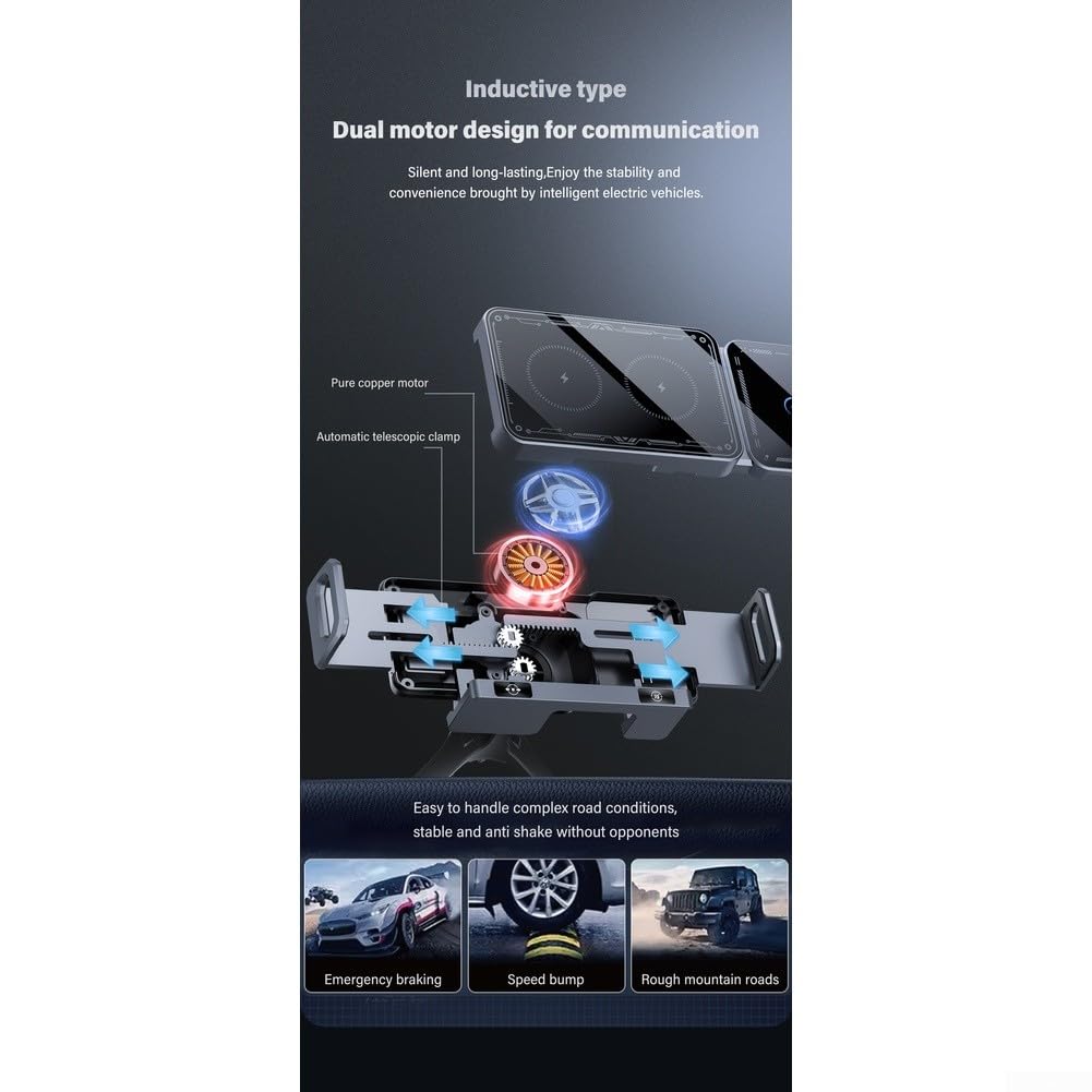 Soporte de cargador inalámbrico de coche de 15 W con soporte giratorio y carga de detección automática, para Samsung Z Fold 7/6/5 y Z para Flip 7/6/5 (plateado)