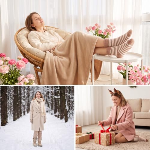 Women Fuzzy Striped Socks 3 Pairs Warm Winter Soft Fluffy Crew Socks - Image 2