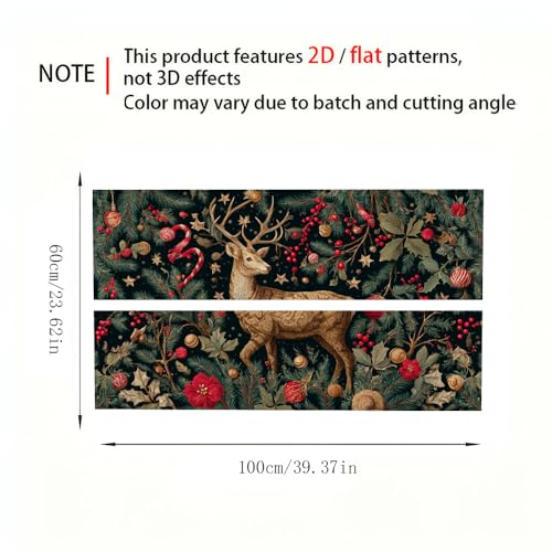 Image of Christmas Deer Forest Desktop Sticker 39.37x23.62In, Vintage Embroidery Style Desk Decal, Easy Clean Table Surface Sticker, Elegant Holiday Decor