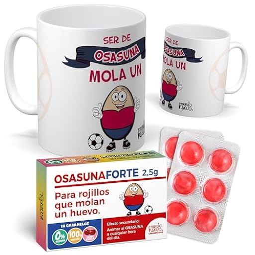 Pack Osasuna | Ser del Osasuna Mola un Huevo+ caramelos OsasunaForte | Frase Especial para Aficionados | Regalo Original fútbol | Osasuna Nunca se Rinde |Taza de Desayuno | Taza de Cerámica 350ML | Ya disponible en tu tienda friki favorita! En mundofriki.es!
