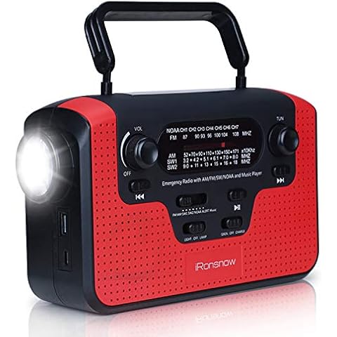 Real NOAA Alert Weather Radio with Alarm, iRonsnow IS-388 Solar Hand Crank Emergency AM/FM/SW/WB Radio, TF Card Speaker, LED Flashlight & Reading Camping Lamp, 2300mAh Cell Phone Charger Cover