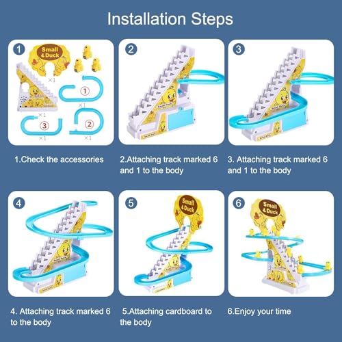 Elektrische Ente Treppensteigen Spielzeug, Elektrische Enten Slide Track Mit Licht und Musik 12 Stück Electric Duck Climbing Stairs Toy, Pädagogisches Spielzeug Ab 3 Jahre, Geschenk für Mädchen Jungen