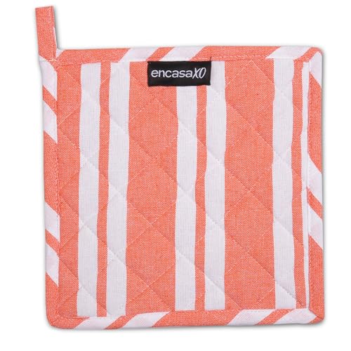 Image of Encasa XO Oven Microwave Pot Holders Trivets 21 cm (2 pc) for Kitchen Cooking & Baking - Heat Resistant, Thick & Safe, Protection of Hands from Hot Utensils, Grill, BBQ - Franca Orange Stripes