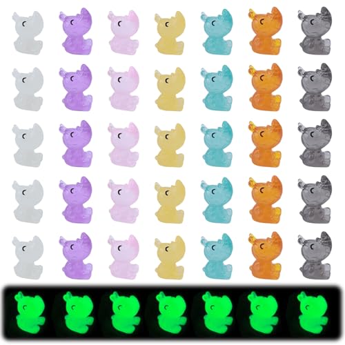 Kotkiddy 35 Piezas de Figuras Luminosas de Mini Madera Dura de Rinoceronte Mini Vaca Mini Cerdo Brillan en la Oscuridad para Accesorios de jardín de Bricolaje casa de muñecas Animales Salvajes Micro