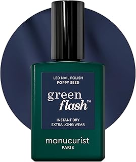 Manucurist Green Flash Gel Polish - Poppy Seed (Blue Grey) - UV & LED Gel Nail Polish - 12-Free, Bio-Sourced (84%) - Professional Manicure - 15 ml
