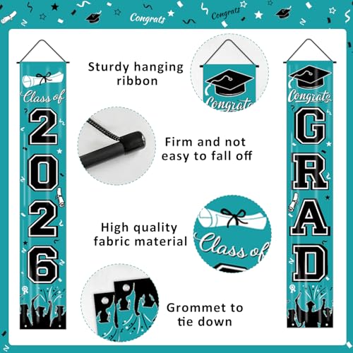 Image of Graduation Banner Class of 2026, Teal Graduation Decorations 2026 Porch Banner, Congrats Grad Decorations for Door and Porch Party Supplies