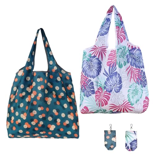 Shatore 2PCS Reusable Shopping Bags - Foldable Grocery Tote Bags with Large Capacity Eco-Friendly & Washable Fabric for Shopping Travel & Daily Use
