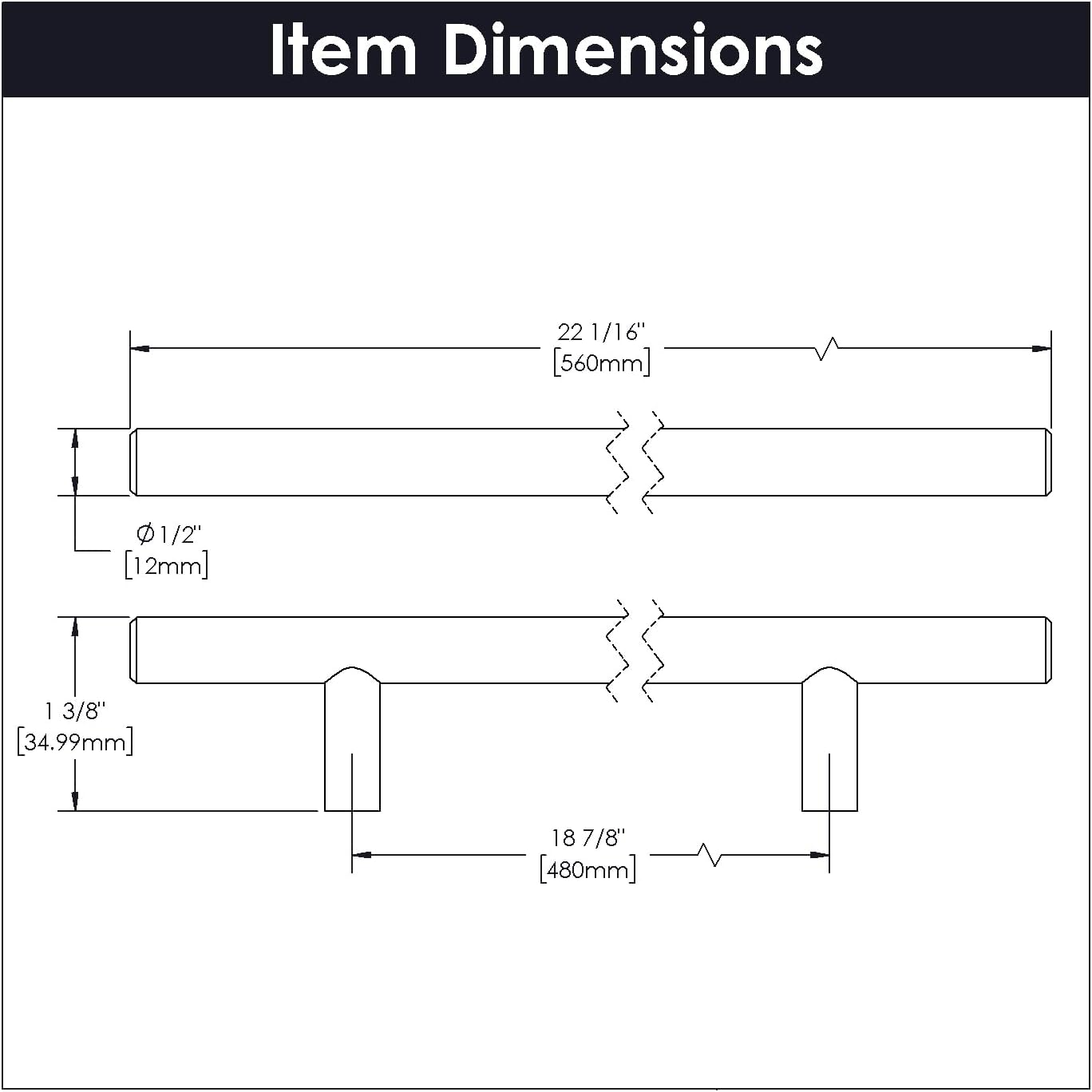 Bar Pulls Collection Pull 18-7/8 Inch (480mm) Center to Center Stainless Steel Finish