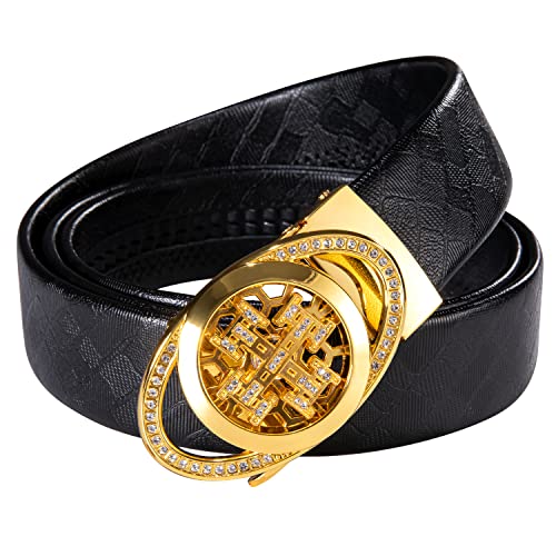 Image of Dubulle Designer Men's Belts, Ratchet Leather Sliding Buckle Dress Belt | 1 3 /8 inch(3.5cm) Genuine Leather Adjustable Strap, Automatic Ratcheting Buckles, Gift‑Boxed, Trim to Fit, for Business Casual