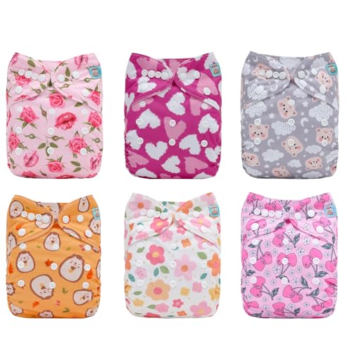 Image of ALVABABY Baby Cloth Diaper 6 Pack with 12 Inserts One Size Cloth Diaper Covers Adjustable Washable Reusable for Baby Girls and Boys6DM54
