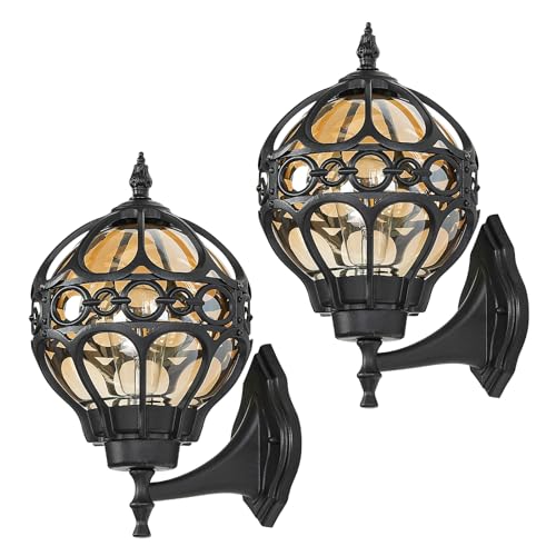 Outdoor Wall Lights, Black Globe Porch Light, Spherical Aluminum Exterior Lighting Fixtures for Patio Yard Doorway Garage, Anti-Rust Waterproof Globe Outside House Lantern Wall Mount, 2 Pack