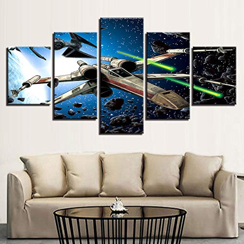 Impression sur toile 5 pièces avion spatial pour décoration murale moderne sans cadre - 3