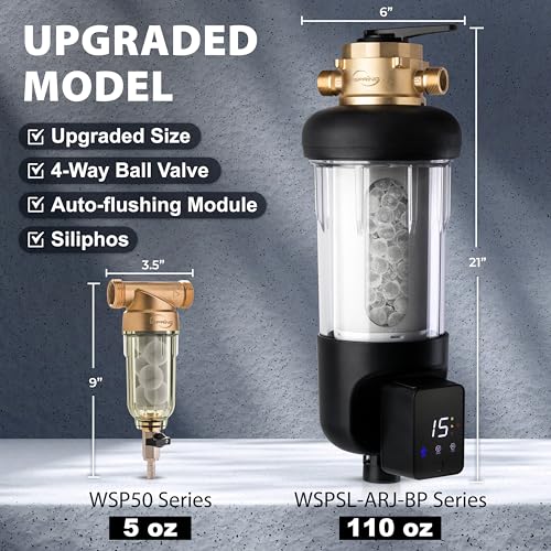 Image of iSpring WSP50SL-ARJ-BP, NSF Certified, Whole House Spin Down Sediment Water Filter, 4 Modes Bypass, Includes Siliphos Helps Prevent Scale, Clear Housing, Jumbo Size, Touch-Screen Auto Flushing