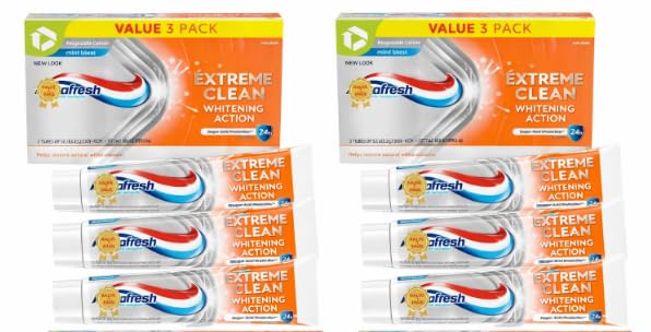 Extreme A'quafresh Clean Whitening Action Fluoride Toothpaste, Fresh Mint Flavor, 5.6 oz, 3 Count (2 Pack)