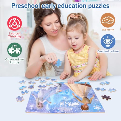 Wieewg WE-FE01-100 Puzzles For Kids Ages 4-8,Kids Puzzles In A Metal Box,Winter Anna And Elsa Princess Puzzles,Children Boys Girls Learning Educational Puzzles Packed In Tin Box,100 Pieces thumb #4