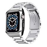 [Apple Watch Series 6/5/4 44MM & SE] - Speziell entwickeltes 44mm Apple Watch-Armband aus Edelstahl mit Gehäuse. Das stoßfeste Gehäuse passt genau zu allen Tasten der iwatch 6/SE/5/4 44mm, nicht zu anderen Modellen.