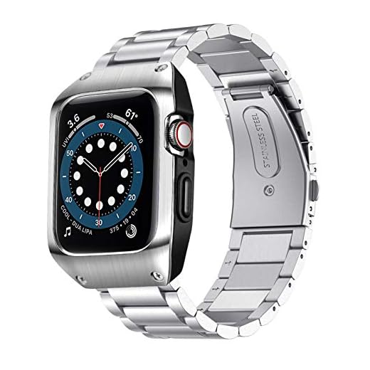 SPGUARD Bracelets Compatible avec Bracelet Apple Watch Series 5 44mm Bracelet Apple Watch Series 4 44mm, Bracelet de Remplacement en Acier Inoxydable avec Coque de Protection pour iWatch 5/4-Argent