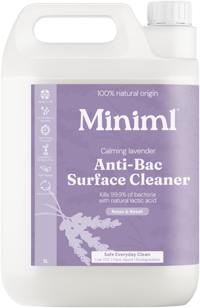 Miniml Eco Antibacterial Spray Surface Cleaner 5L Refill – French Lavender Scented Multi Purpose Anti-Bac Disinfectant Cleaning Product – Natural Plant Based Vegan Formula & Cruelty Free