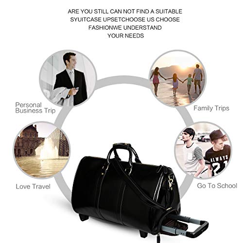 Leathario Mens Genuine Leather Overnight Travel Duffle Overnight Weekender Bag Luggage Carry On Airplane (Black-123)