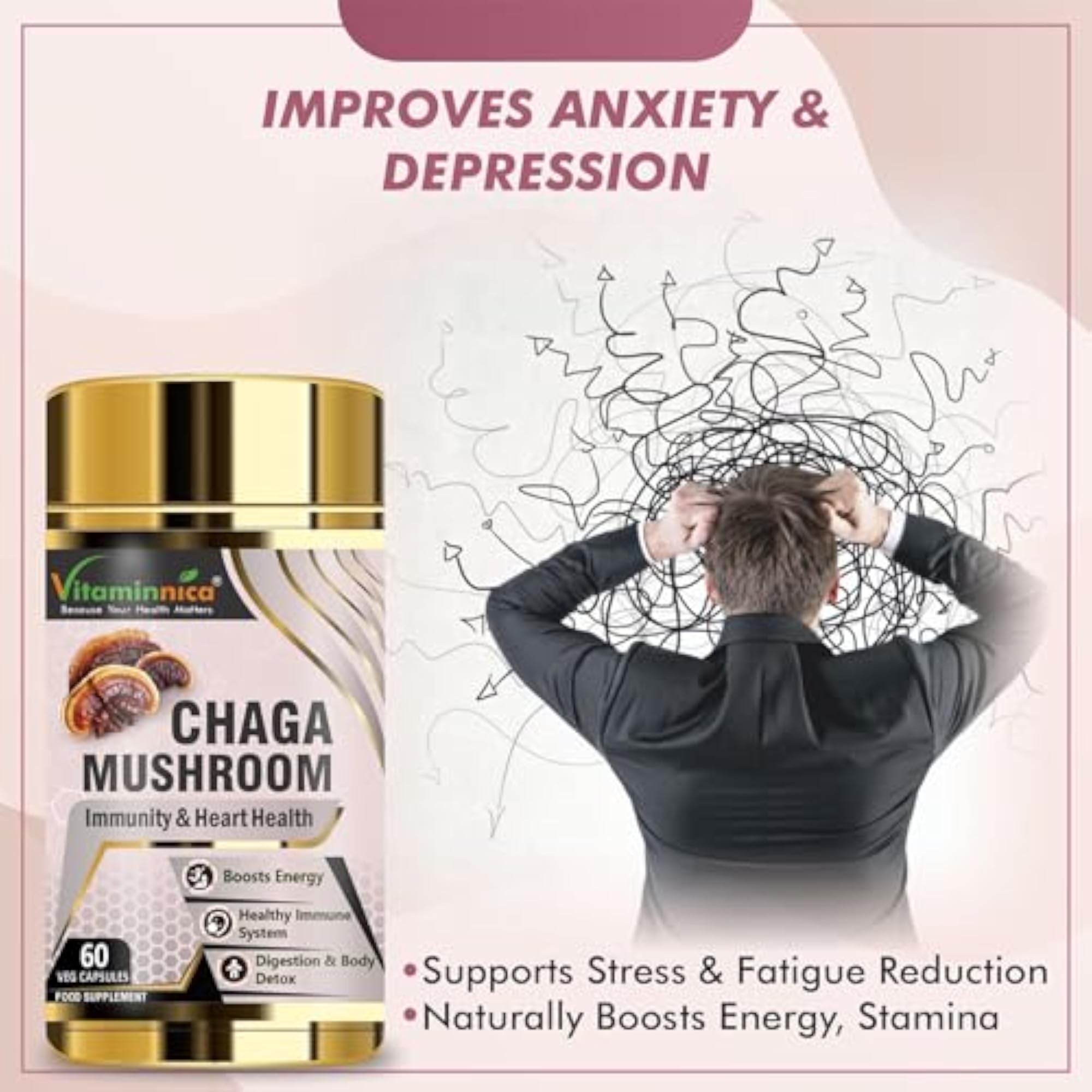 Chaga Mushroom Capsules, Natural Antioxidant Support